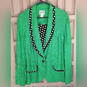 Jeffery & Darle SzXL? Jacket Green Rayon Blend Polka Dot Contrast Trim & Dickie